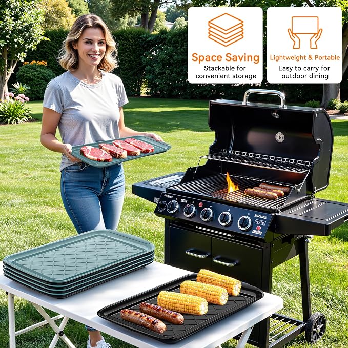 Grilling Prep & Serve Trays for Party Set of 6, Large BBQ Serving Platters | - Image 6