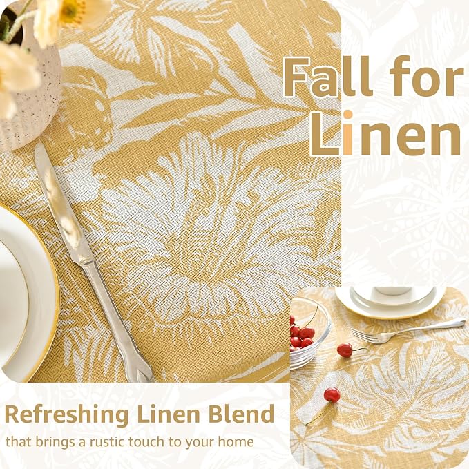 jinchan Yellow Tropical Floral Linen Rectangle Table Cloth 50x84 | Colorful - Image 4