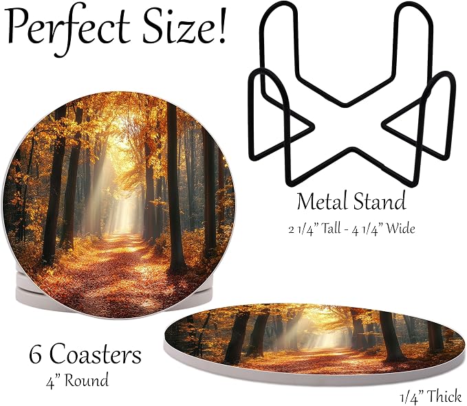 Fall Season Leaves Round Coasters Set of 6 - Image 2