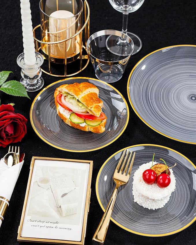 Morejoy 350PCS Clear Gold Plastic Plates - Image 7