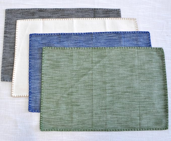 Dining Table Placemats with Decorative Stitched Edge Textured Organic Cotton - Image 8