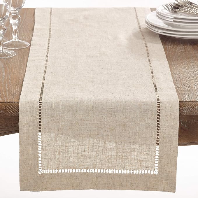 Saro Lifestyle Poly and Linen Blend Hemstitched Table Runner - Image 2