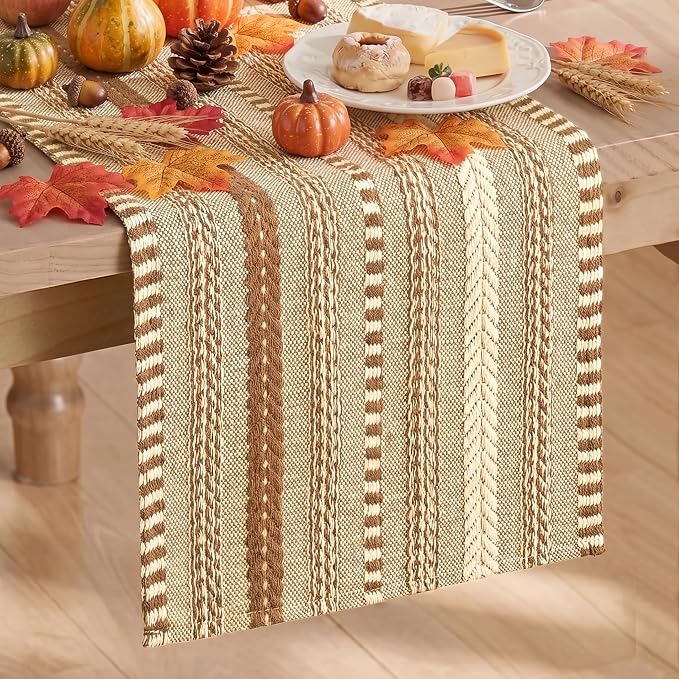 Artoid Mode Coffee Farmhouse Stripe Braided Table Runner 12x60 Inch | Holiday by ArtoidMode