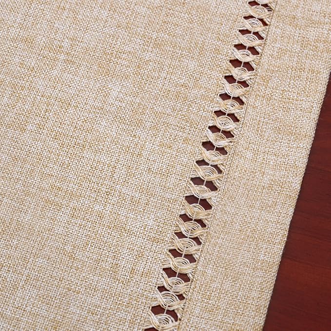 Grelucgo Large Handmade Hemstitch Beige Table Runner, Rectangular 14 by 108 Inch - Image 2