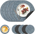 NCUE 13" Faux Leather Round Placemats Set of 6, Reversible Dual-Color | by NCUE