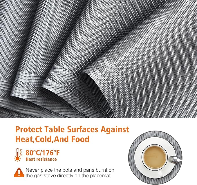Placemats Set of 8, Vinyl PVC Heat Resistant Washable Placemats Set, Non Slip - Image 8