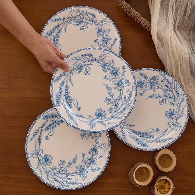 Bico Blue Garden Toile De Jouy Salad Plates Set of 4, 8.75 Inch Ceramic Dessert - Image 4