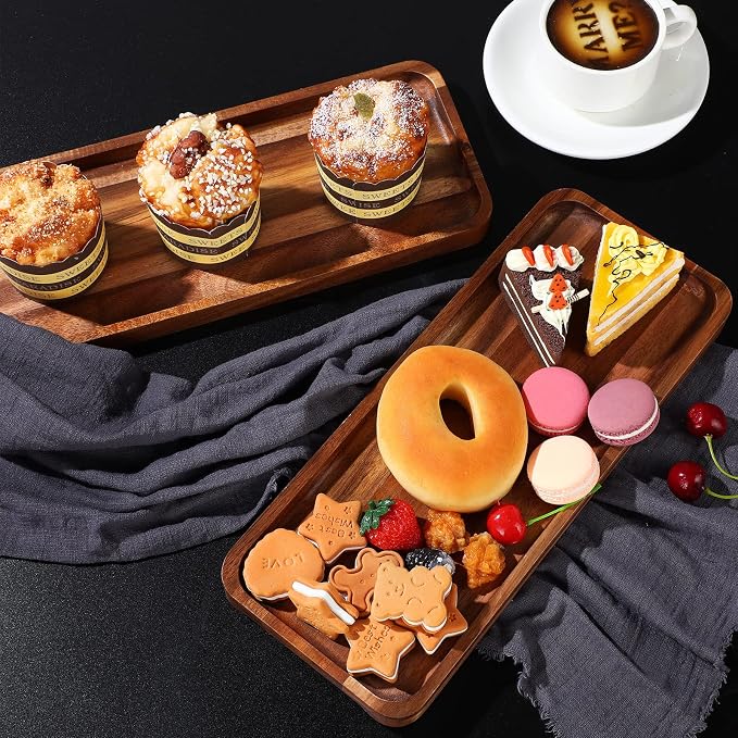 Roowest 5 Pack Solid Acacia Wood Serving Trays - Image 6