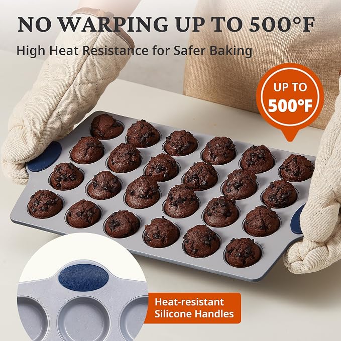 BRONYPRO 2-Pack 12 Cup and Mini 24 Cup Non Toxic Nonstick Ceramic Muffin Pan & - Image 8