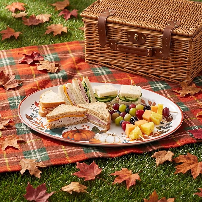 Fall Pumpkin Serving Platters Set of 2, 14 x 10.5 Inch Melamine | BPA-free - Image 9