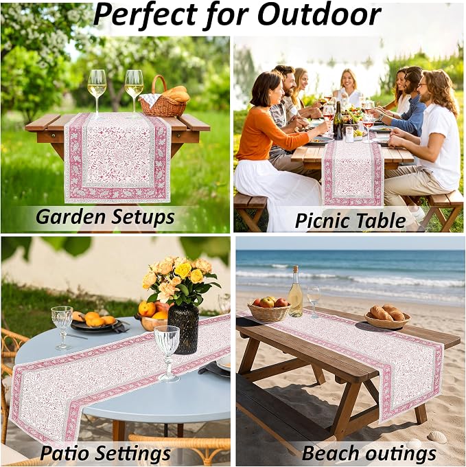 Pink Jaal Hand Block Print 100% Cotton Reusable Table Runner 16" X 106" Inches - Image 8
