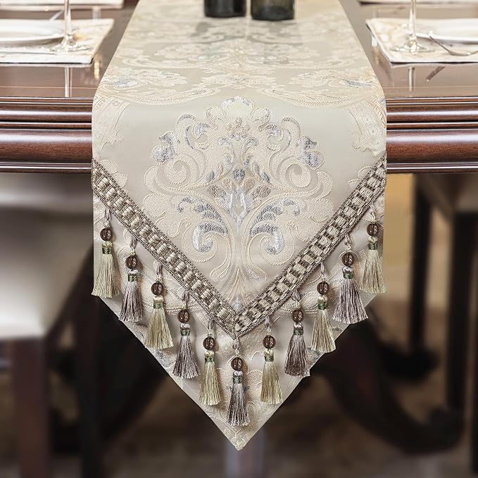Loom and Mill Luxury Jacquard Table Runner 60 Inches Long, Light Apricot | by LoomandMill