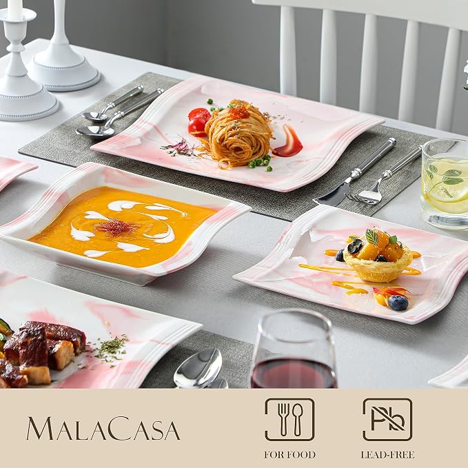 MALACASA Dinnerware Sets, 30-Piece Pink Plates and Bowls Sets - Image 4