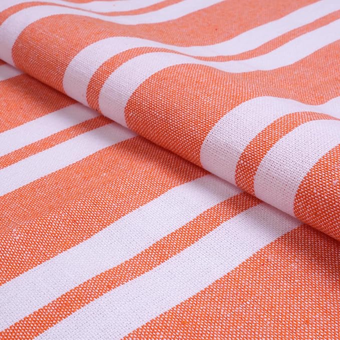 Encasa XO Table Runner, Woven Cotton Dining Runner 13"x94" Franca Orange Stripes - Image 6