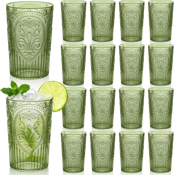 24 Pcs 16 oz Plastic Vintage Drinking Glasses Stemless Ribbed Highball Glasses by Unknown
