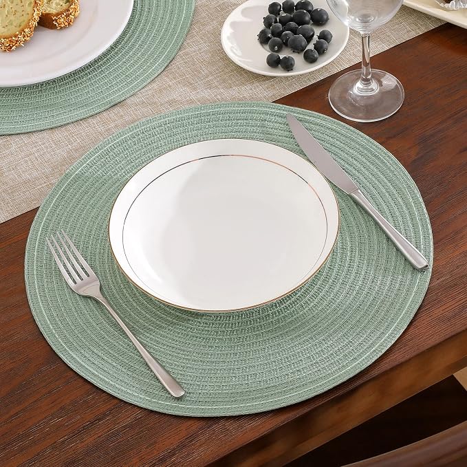 SHACOS Round Placemats Set of 4 Woven Braided Table Placemats 15 inch Cotton - Image 4