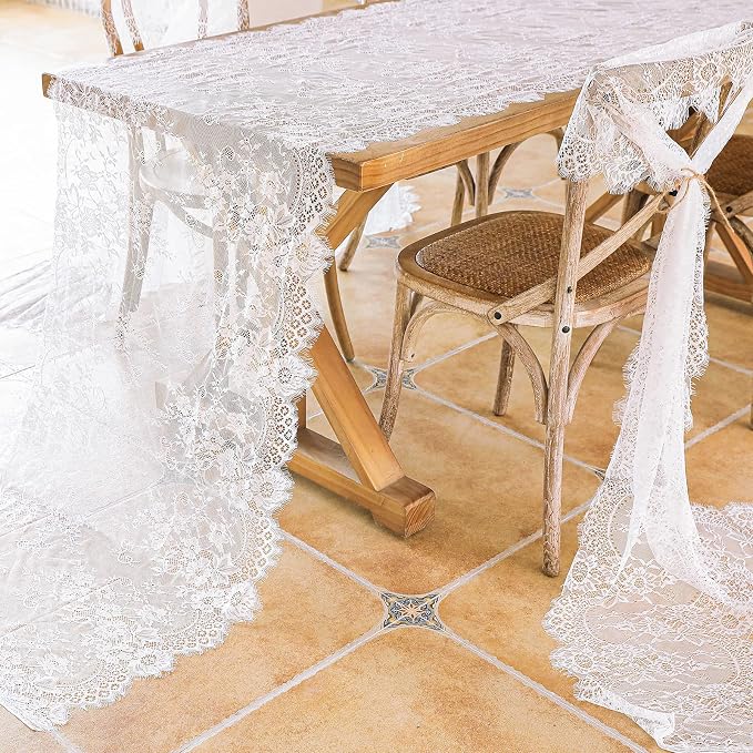 10 Pcs White Lace Table Runner 30 x 120 Inch Vintage Rustic Table Runner - Image 3