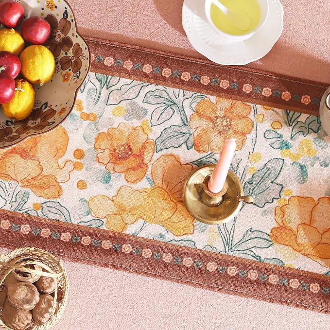 bilin gaier Designer Vintage Orange Floral Small Table Runner, French Farmhouse - Image 4