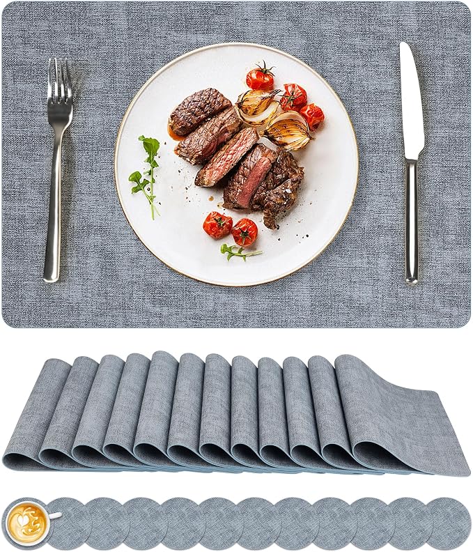 NCUE Vinyl Placemats Set of 12, Heat Resistant, Nonslip Faux Leather Waterproof by NCUE