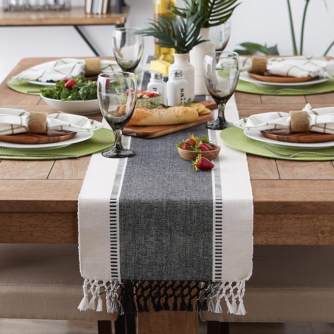 DII Dobby Stripe Table Runner, 13x72 Black & Cream Background | Woven - Image 4