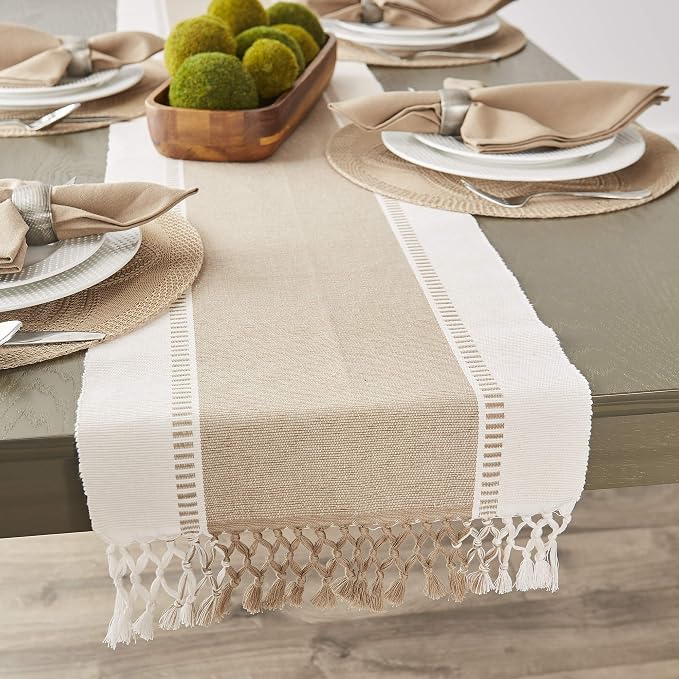DII Dobby Stripe Table Runner, Stone & Cream Background | Woven Decorative - Image 8