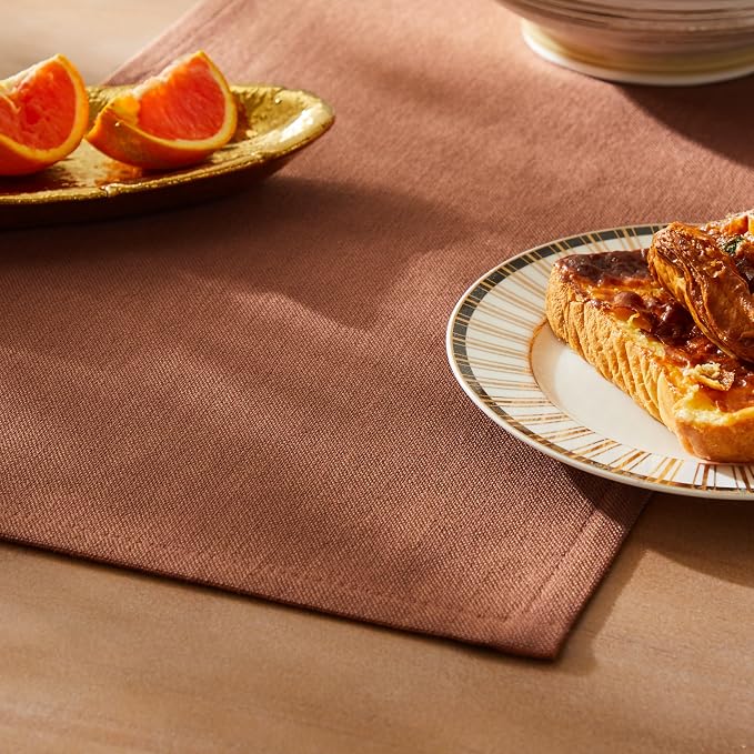 Rustic Cotton Linen Table Runner, 13x108 Inches Terracota | Farmhouse Style by ZEEMARTONLINE