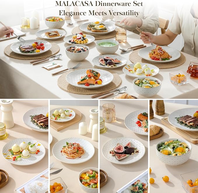 MALACASA 12 Pieces Dinnerware Sets, Farmhouse Plates and Bowls Sets, Embossed - Image 5