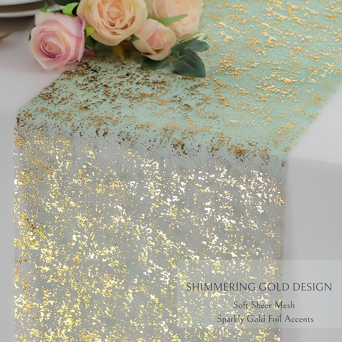 Snowkingdom Sage Green Table Runner 2PCS 11 x 108 Inch Metallic Foil Sequin - Image 3