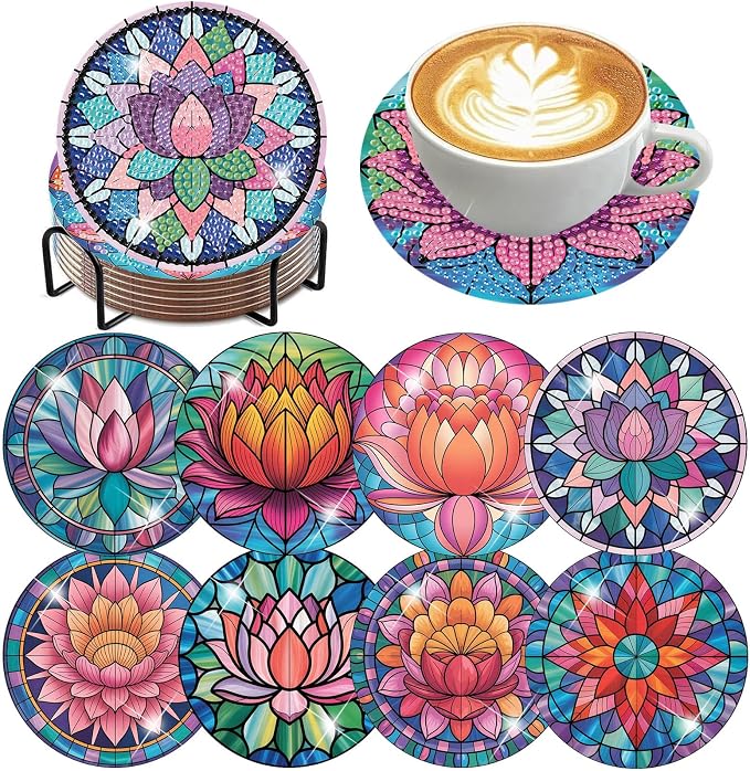 Ekuxom 8 PCS Lotus Diamond Art Coasters Kits by Ekuxom