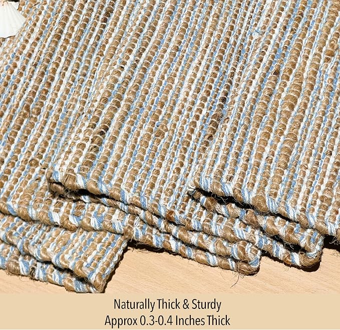 Natural Jute Table Runner, 13x36 Inch, Sky Blue-White | Vintage Boho Rustic - Image 3