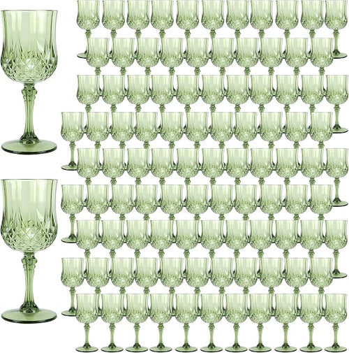 100Pack Plastic Wine Glasses, 7oz Vintage Goblets by LEYIQU