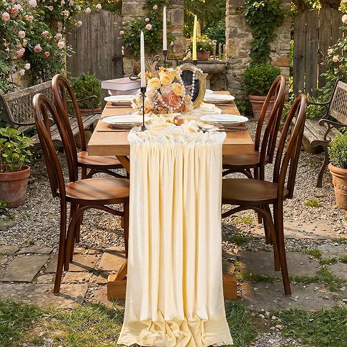 Beige Velvet Table Runner 29 x 120 Inch Luxury Farmhouse Tabletop | 10ft Long by SoarDream