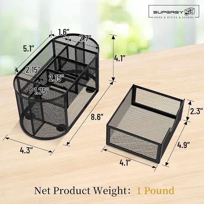 Mesh Desk Organizer with Drawer, 9-Compartment Pen Holder - Image 3