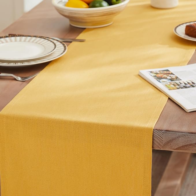 Rustic Cotton Linen Table Runner, 13x90 Inches Yellow | Farmhouse Style Linen - Image 3