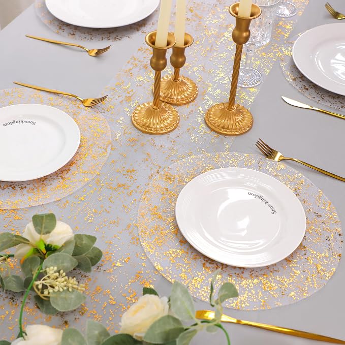 Snowkingdom 2 Pcs Gold Table Runner Roll, Sheer Gauze Chiffon Tulle Fabric - Image 6