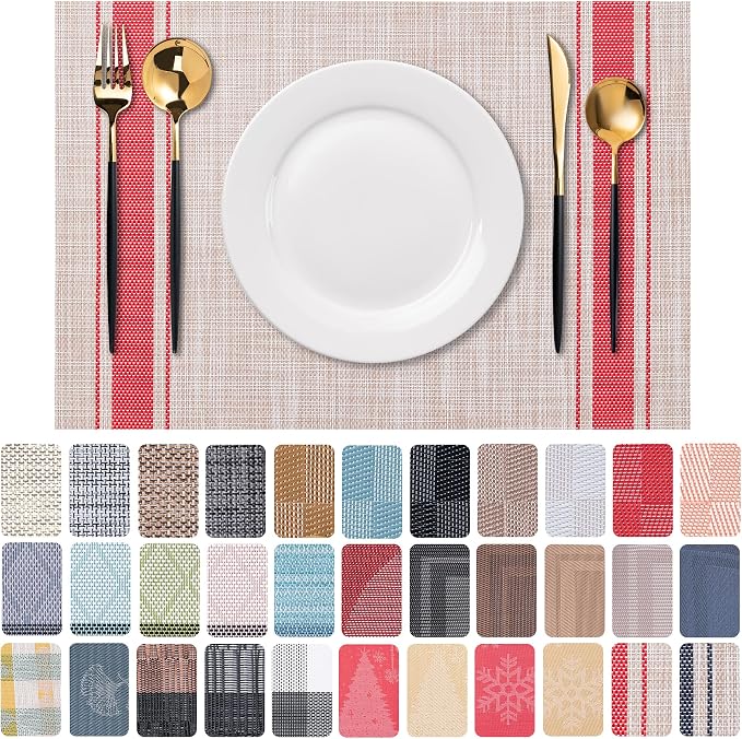 Placemats Set of 6 Washable Indoor | Outdoor Vinyl Place Mats by CADONO