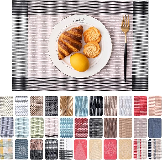 Placemats Set of 6 Washable Indoor | Outdoor Vinyl Place Mats by CADONO