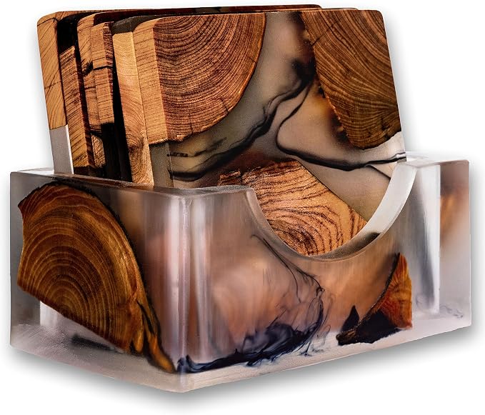 Wooden Coasters Set, Epoxy Modern Coasters by Unknown