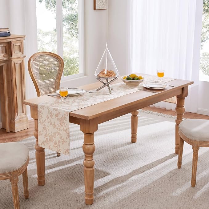 French Pastoral Farmhouse Table Runners, 13x48 Inch Taupe | 100% Organic Cotton - Image 3