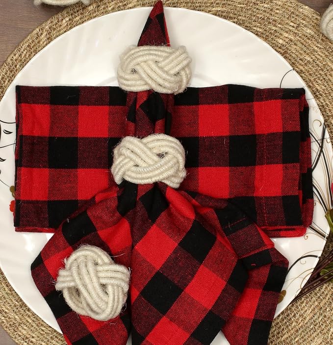 Cotton Jute Napkin Rings, Off White | Handwoven knot design, farmhouse boho - Image 4