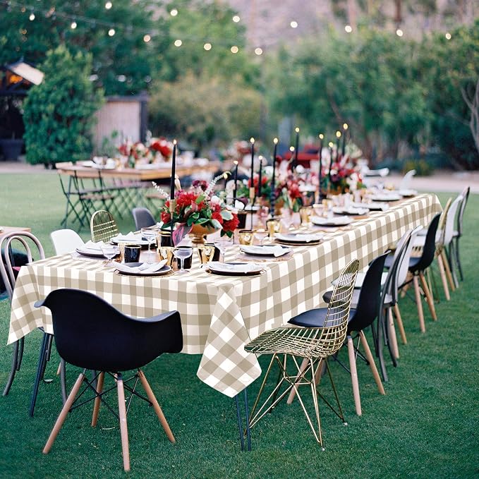 Buffalo Plaid Tablecloth 60 x 102 inch 2 Pack Khaki and White | Waterproof - Image 7