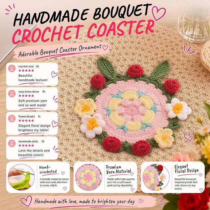 Crochet Flower Coasters, Handmade Bouquet Coasters - Image 4