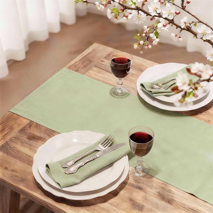 FOLINS&HOME Sage Green Waterproof Decorative Table Runner 72 Inches Long | - Image 2