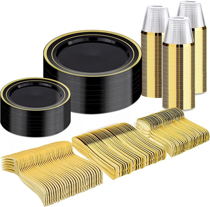 BESTVIP 300PCS Plastic Dinnerware Set, Anniversary, Includes: Dinner Plates by Bestvip