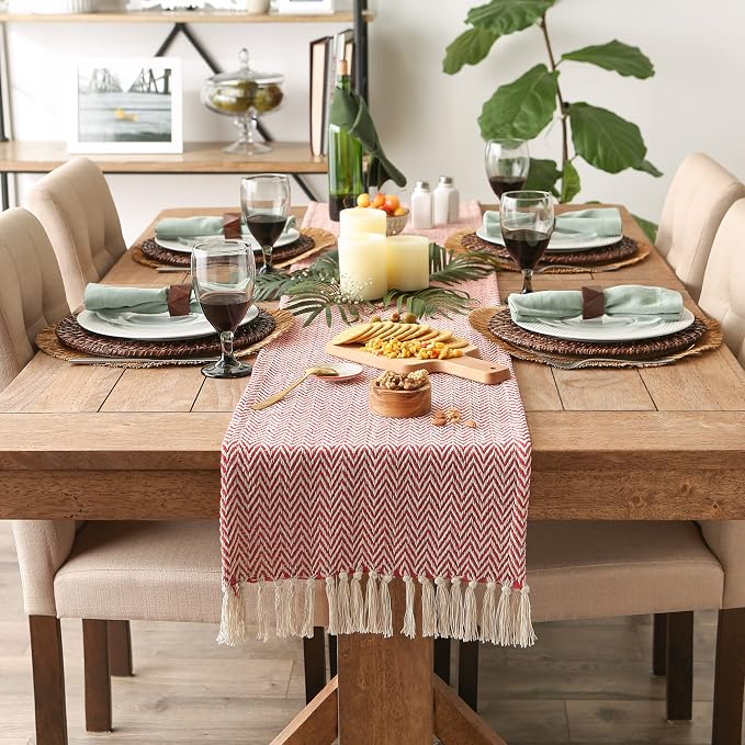 DII Woven Basic Tabletop Collection Chevron Table Runner, Tango Red - Image 4