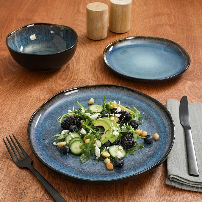 Gibson Elite Nardini 12 Piece Plates and Bowls Reactive Glaze Dishes Stoneware - Image 2