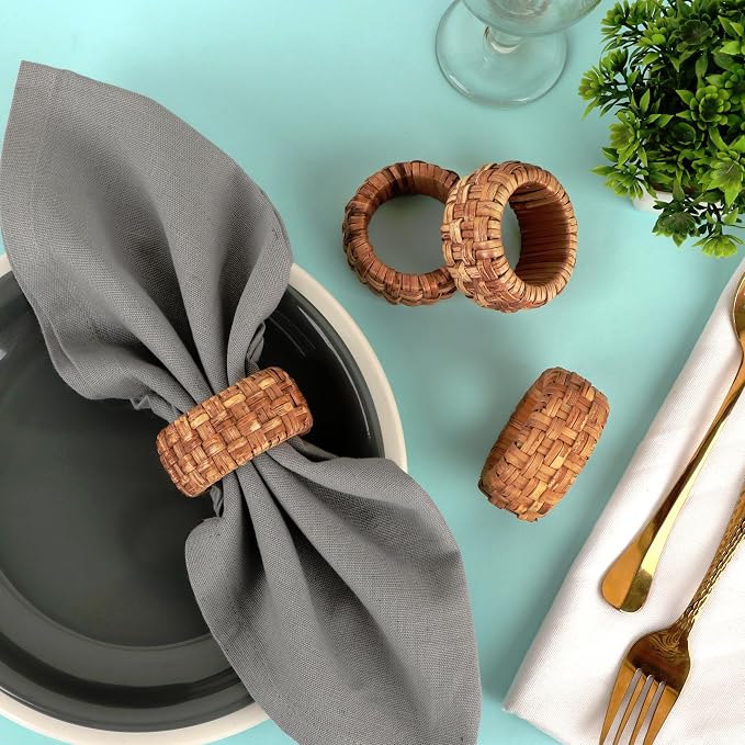 ALPHA Living HOME 6 Pcs Boho Rattan Woven Napkin Rings, Farmhouse Water - Image 7