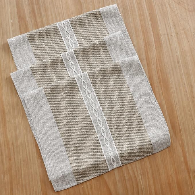 NEWISHER Farmhouse Braided Striped Embroidery Table Runner 72 inches, Rustic - Image 7