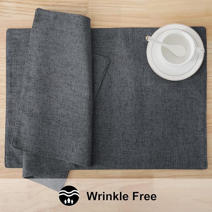 Faux Cotton Linen Placemats Set of 6, Cloth Washable Farmhouse Dining Table Mats - Image 5