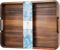 Acacia Wood Serving Tray with Metal Handles, 17x13in | Decorative coffee table by AbawiNexus